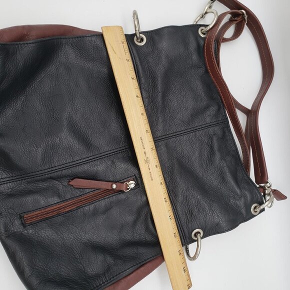 Crossbody Hobo 2 in 1 BORSE in PELLE Made in Italy Purse Bag Black Brown Leather - Picture 12 of 14